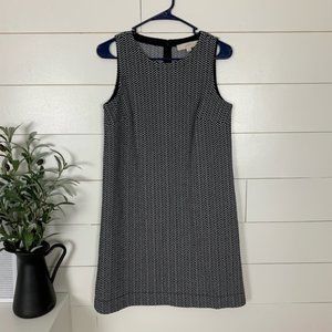 LOFT Geometric Black and White Chevron Shift Dress - XS